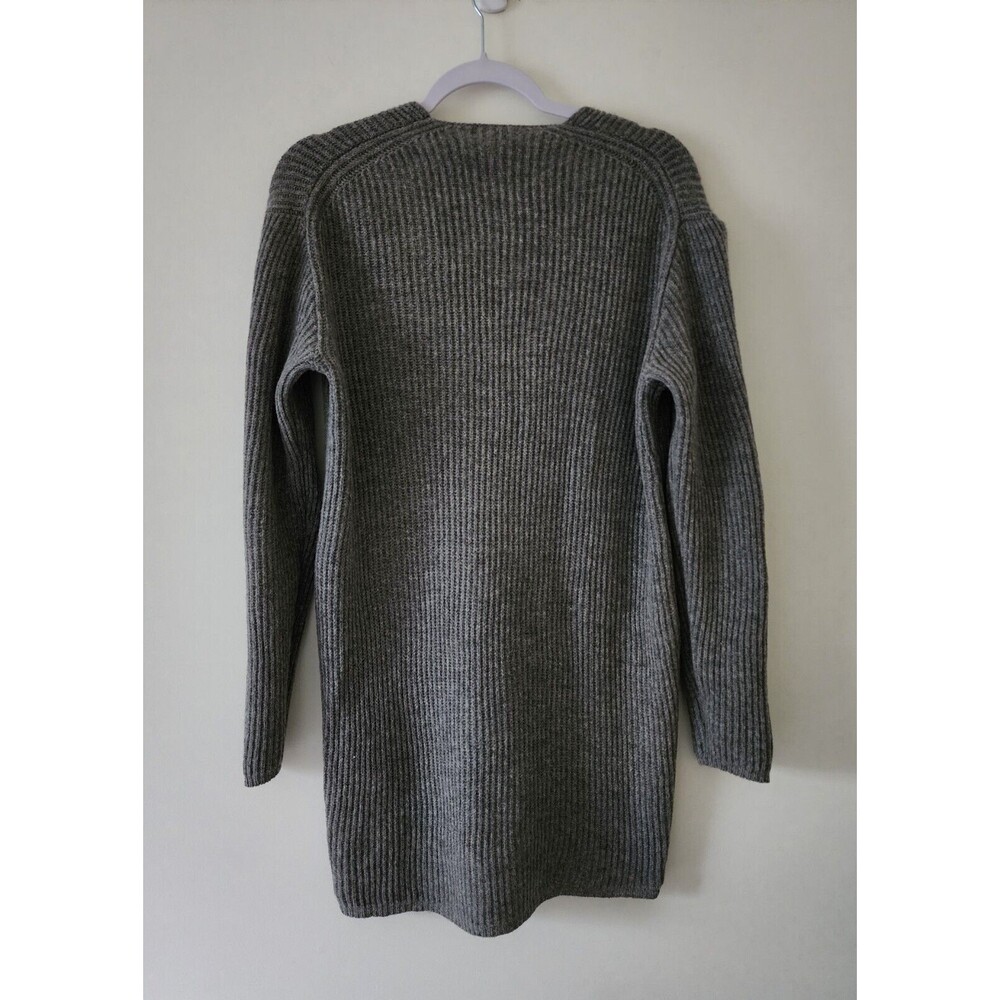 Madewell Womens Wool Long V-Neck Sweater M Gray Droptail Rib-Stitch Knit *FLAWS* - Picture 3 of 10